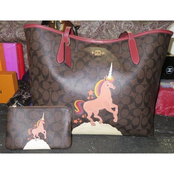Coach Handbags - COACH Limited Edition Unicorn Signature Coated Canvas City Tote & Wristlet Set